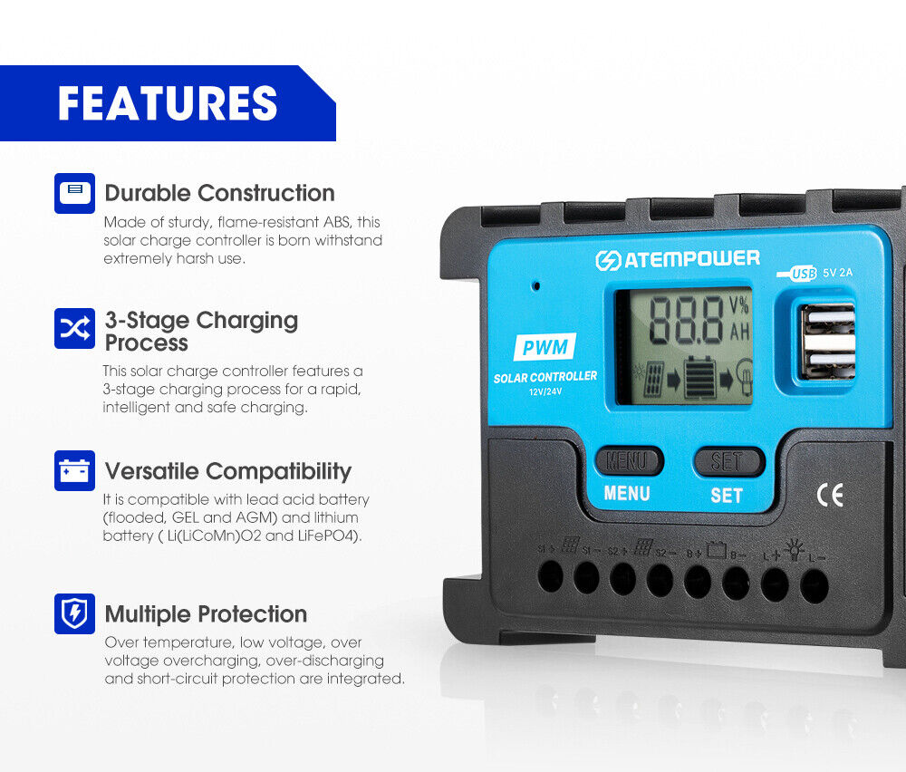 20A Lithium Battery Solar Charge Controller 12V 24V