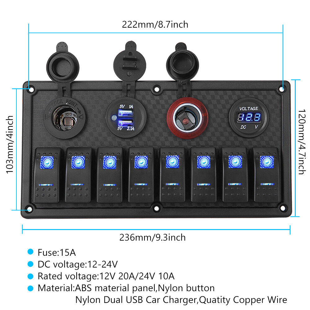 8 Gang 12V Switch Panel