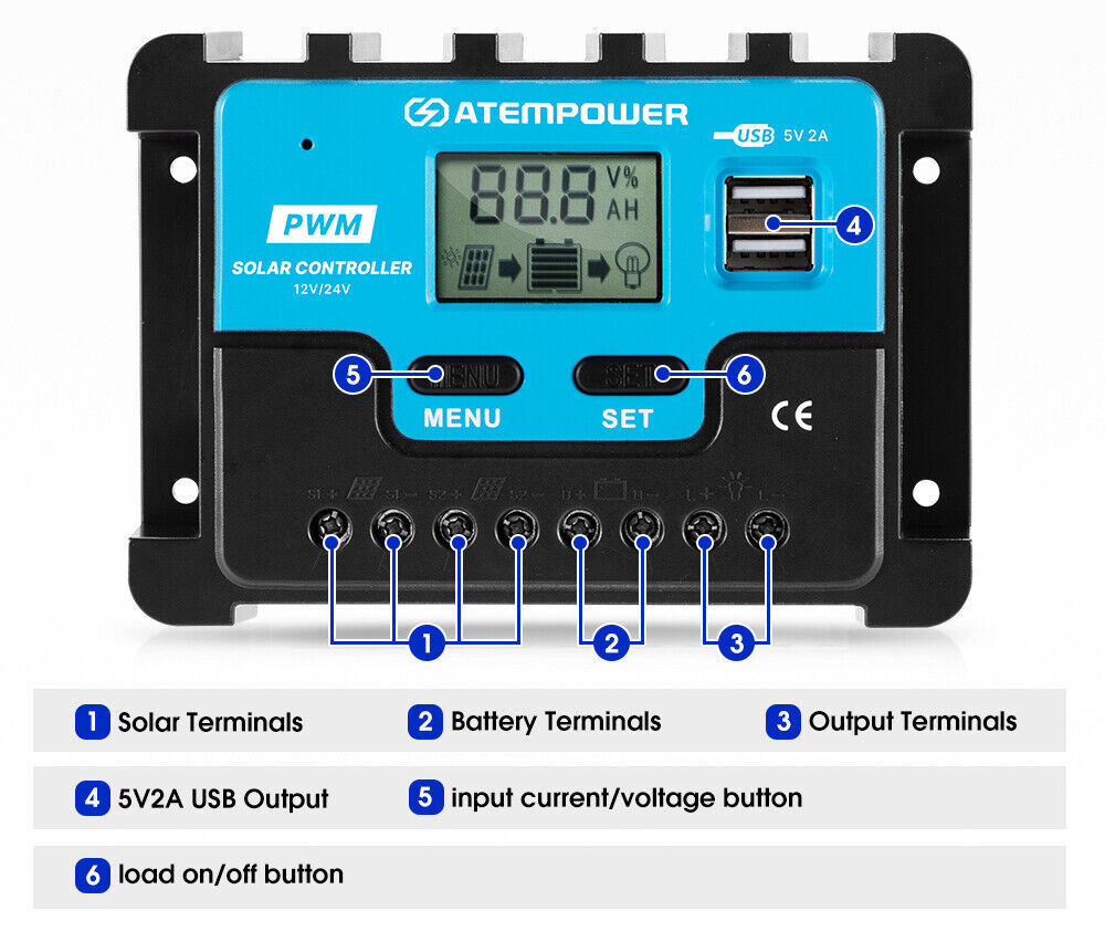 20A Lithium Battery Solar Charge Controller 12V 24V