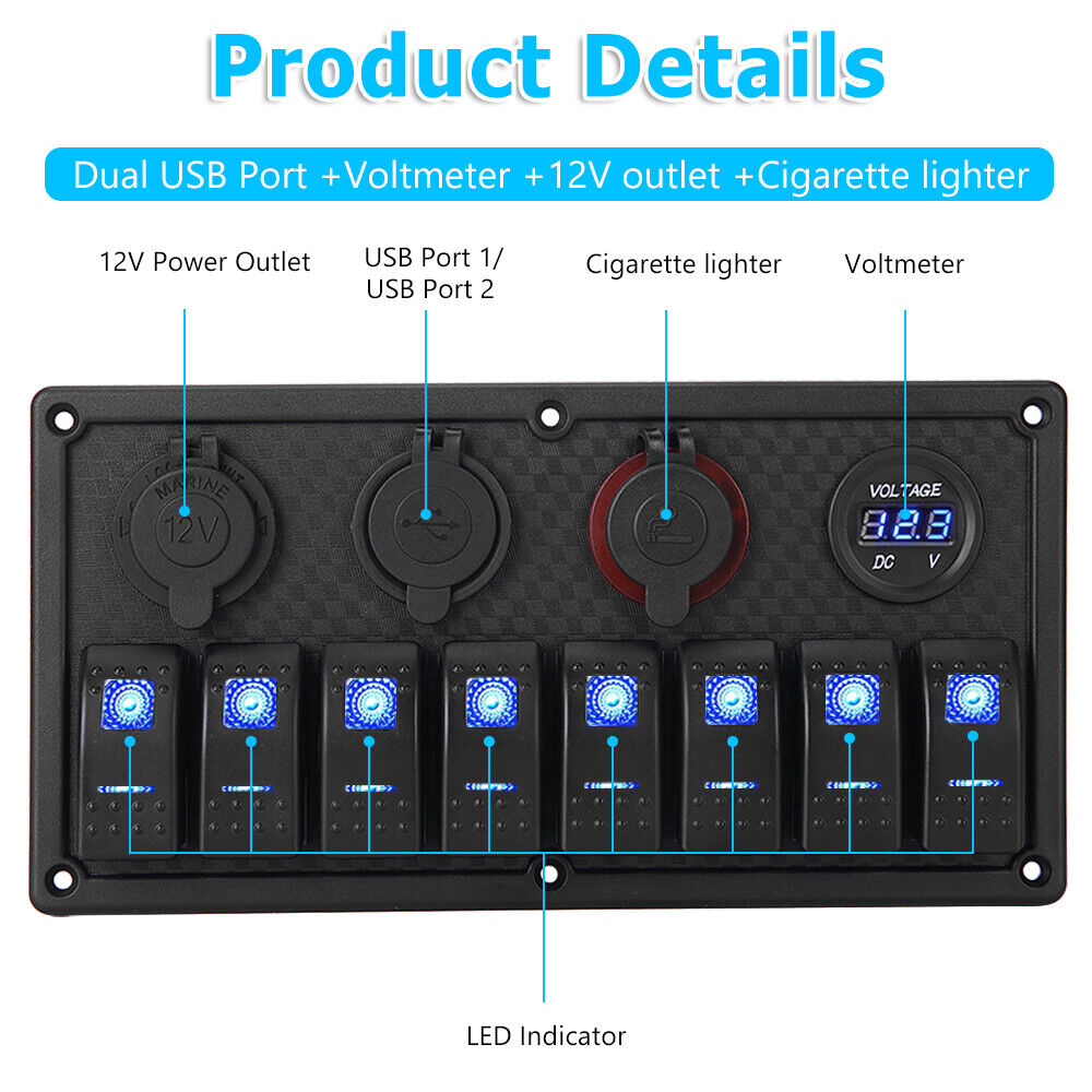 8 Gang 12V Switch Panel