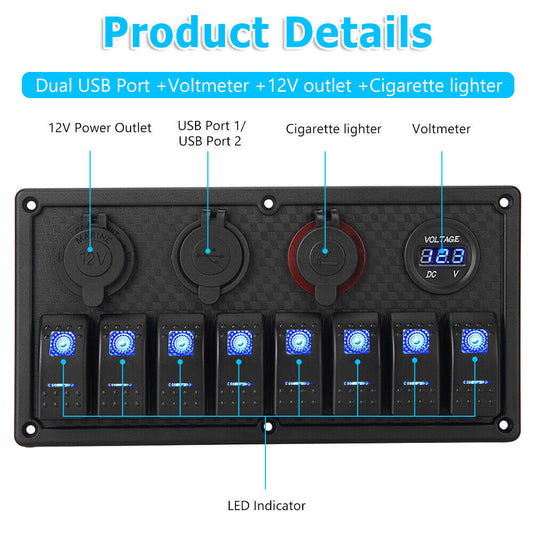 8 Gang 12V Switch Panel