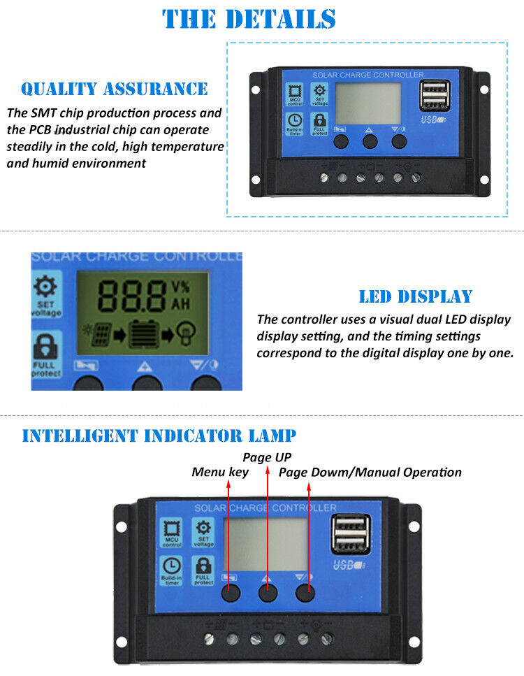 10A/20A/30A 12V-24V Solar Panel Regulator Charge Controller