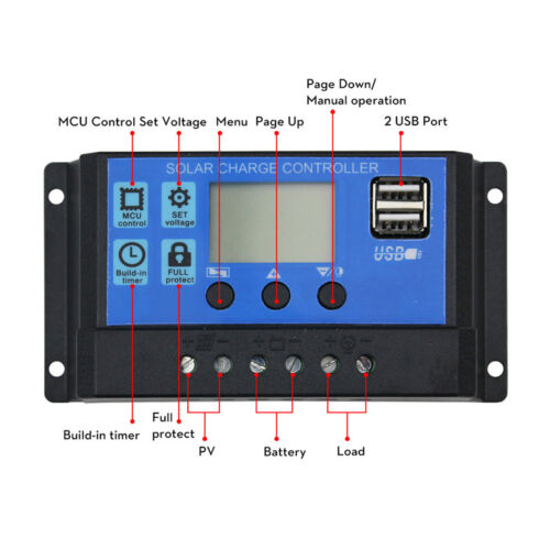 10A/20A/30A 12V-24V Solar Panel Regulator Charge Controller